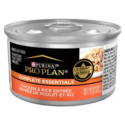 Purina Pro Plan High Protein Cat Food Complete Essentials Wet Gravy, Chicken and Rice Entree - (Pack of 24) 3 oz. Pull-Top Cans