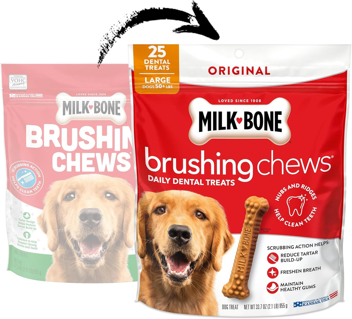 Milk-Bone Brushing Chews Daily Dental Dog Treats, Chicken Flavor, Large, 25 Count