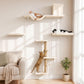FUKUMARU Cat Wall Shelves, Stable & Safe 5 in 1 Cat Walls Furniture Set, Wooden Kitten Climbing Wall with Scratching Post for 16 Inch Drywall - Beige