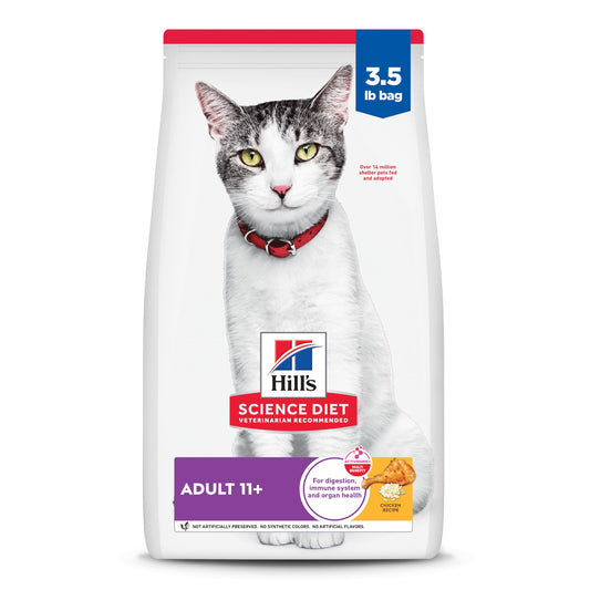 Hill's Science Diet Senior 11+ Dry Cat Food, Chicken, 3.5 lb. Bag