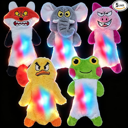 LECHONG No Stuffing Dog Toys to Keep Them Busy, 5pcs Dog Squeaky Toys for Small and Medium Dogs, Puppy Toys with Light, Interactive Dog Toys for