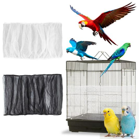 2Pcs Bird Cage Seed Catcher - Black White Bird Cage Cover, Birds Cages Netting Skirt Birds Cages Seed Catcher Guard for Parrot Parakeet Enclosures