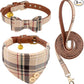 3 PCS Dog Collars for Small Puppy Collar and Leash Set, Bow Tie with Bell, Bandana Leather for Small Dogs Puppies and Cats(Beige)