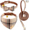 3 PCS Dog Collars for Small Puppy Collar and Leash Set, Bow Tie with Bell, Bandana Leather for Small Dogs Puppies and Cats(Beige)