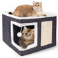 Cat Houses for Indoor Cats - Large Cat Bed Cave with Scratch Pad and Fluffy Ball, Foldable Cat Condo Hideaway with Reversible Cushion for Multi Small Pet, Dark Grey