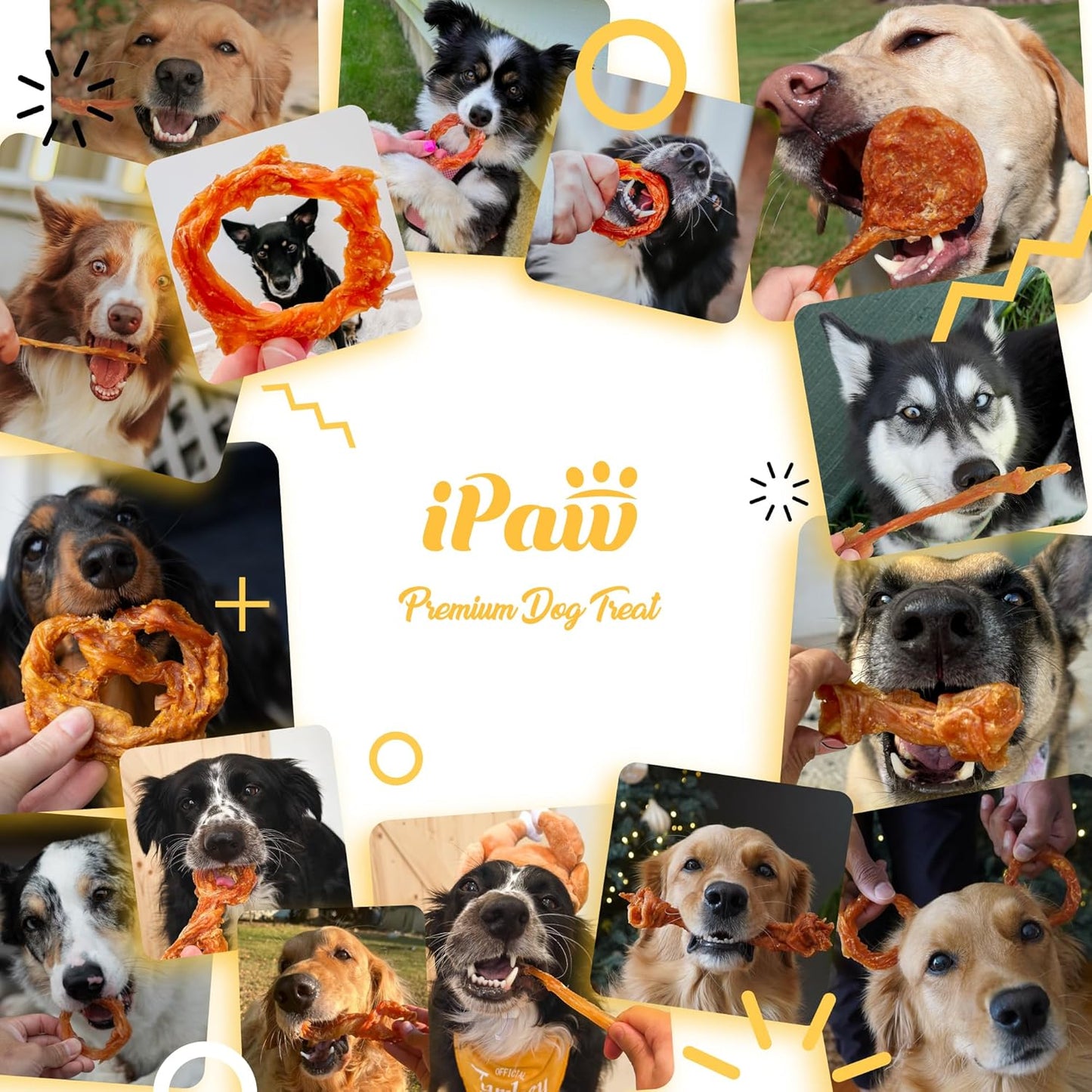 iPaw Turkey Tendons for Dogs, 100% Turkey and US Sourced Raw Material, Hypoallergenic, All Natural Human Grade Puppy Chew, Rawhide Alternative Dog Treats, 1 Pack Strip (Large)