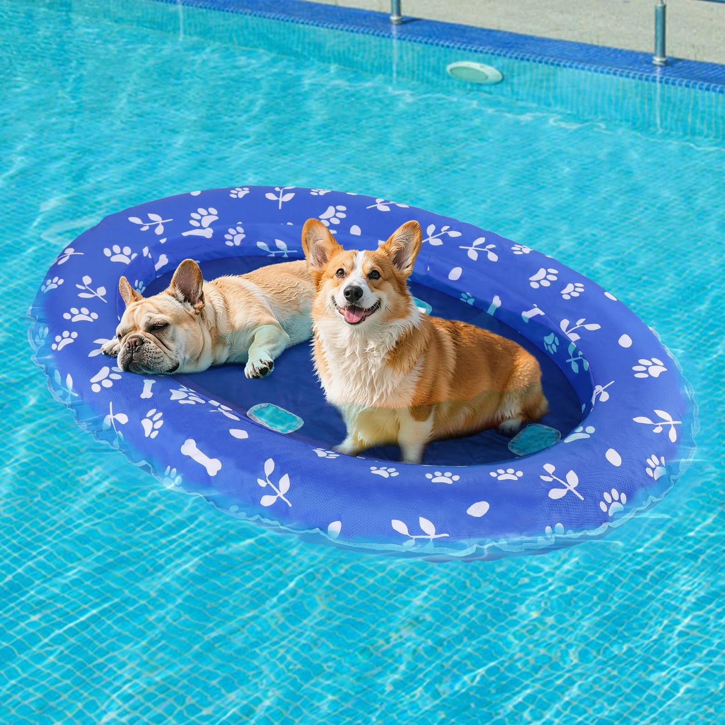 Upgraded Tear-Resistant Dog Pool Float - 25" x 41" Stable Support Inflatable Dogs Floats, Scratch-Proof Oxford Summer Floatie Raft Pool Toy for Small