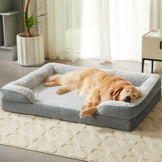 Orthopedic Dog Beds for Large Dogs,Waterproof Dog Bed, Egg Crate Foam Bed for Large Dogs, Big Pet Bed with Washable Removable Waterproof Pillow Cover and Anti-Slip Bottom, Grey
