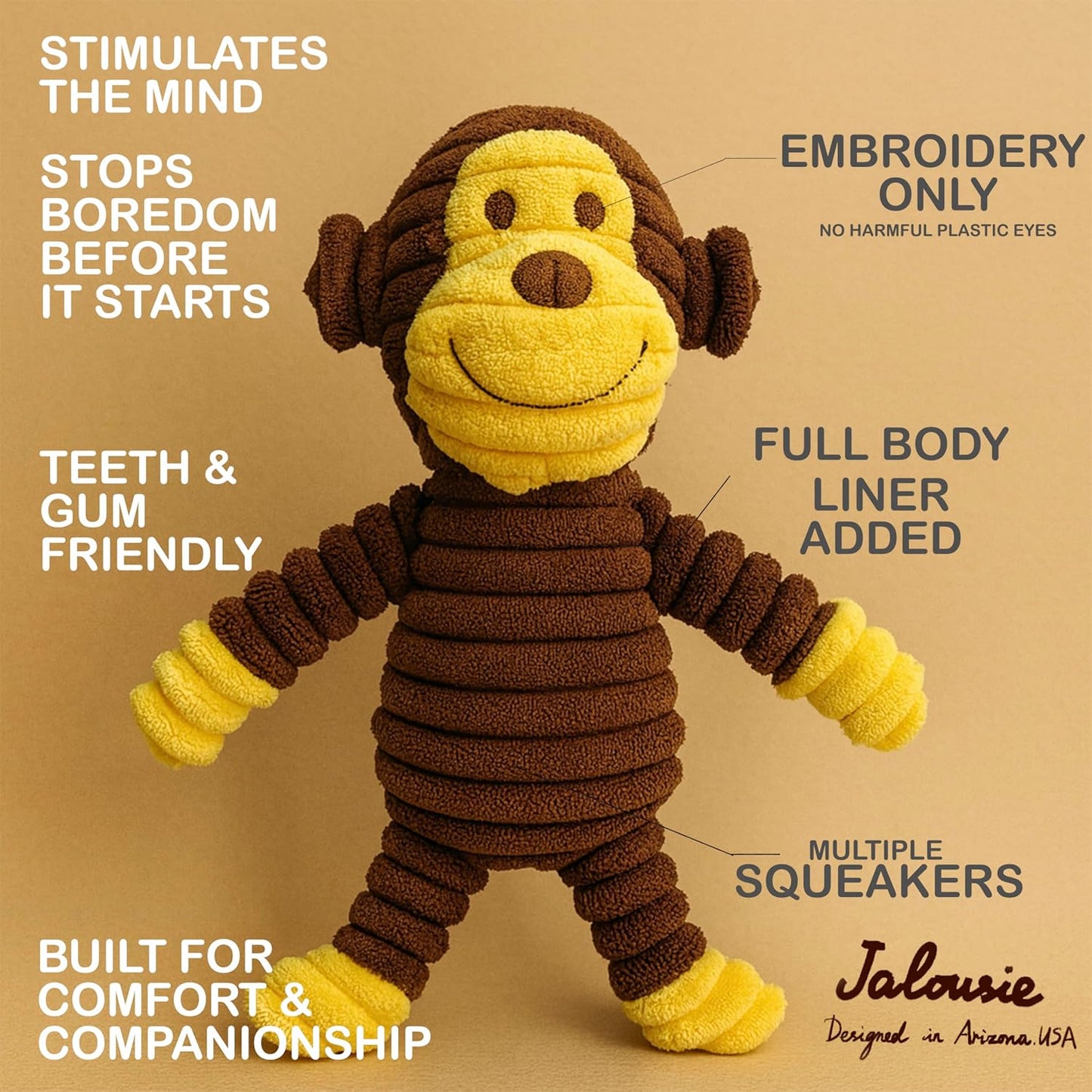 Jalousie Plush Toys Assortment Value Bundle Puppy Pet Mutt Squeak Toy for Medium Large Dogs (5 Pack Corduroy)