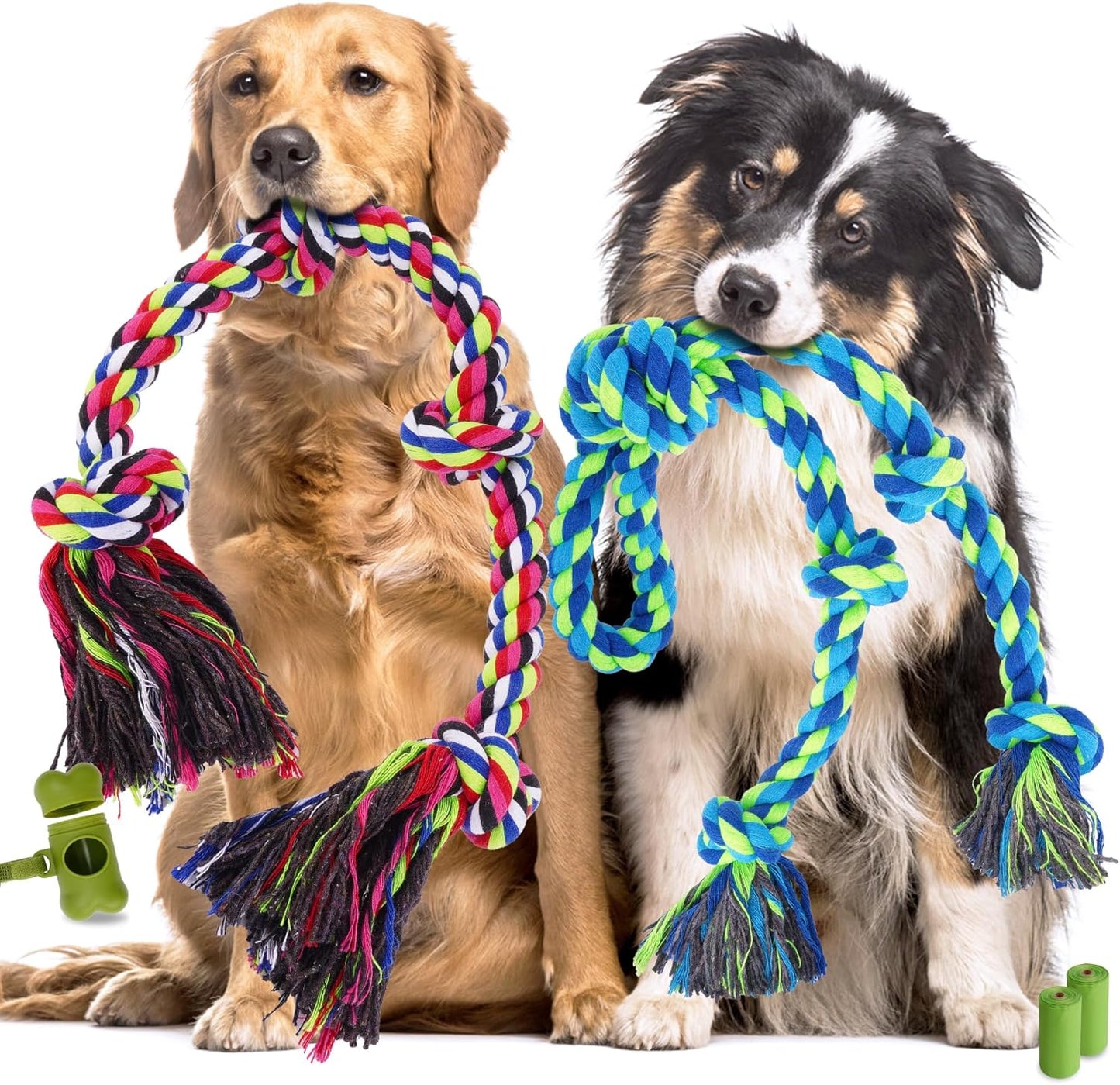 Eefitoys Tough Dog Rope Toys for Aggressive Chewers, Tough Tug of War Dog Toys for Large, Medium & Small Dogs – 5 Pack Including 2 Ropes & 3 Supplies