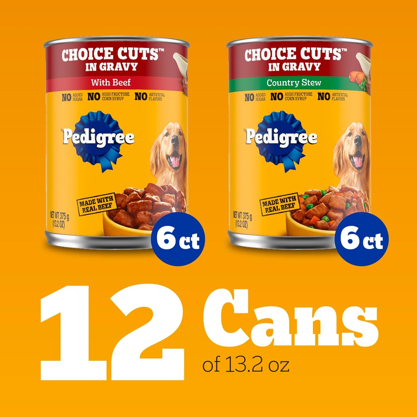 Pedigree Choice Cuts in Gravy Adult Canned Soft Wet Dog Food, Beef & Country Stew, 13.2 oz. Cans (12 Count, Pack of 1)