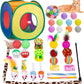 Retro Shaw Cat Toys Pack 33Pcs, Interactive Kitten Toys for Indoor Cats Kitty with Collapsible Play Tunnel Tube Tent Feather Wand Teaser Bell Fuzzy Ball Springs Mouse Toy