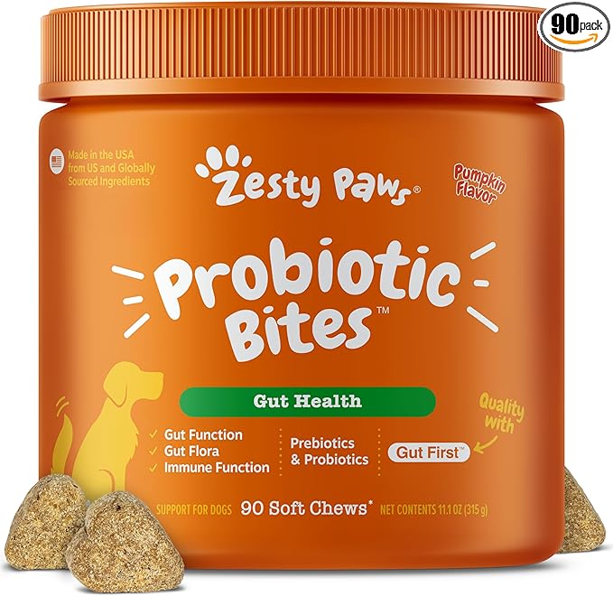 Zesty Paws Probiotics for Dogs - Digestive Enzymes for Gut Flora, Digestive Health, Diarrhea & Bowel Support - Clinically Studied DE111 - Dog