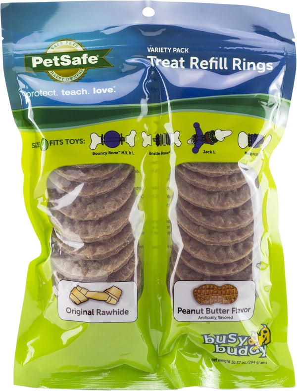 PetSafe Busy Buddy Natural Rawhide Rings - Long-Lasting Chew Refills - Quality Ingredients - Peanut Butter & Original Rawhide Flavored Treat Rings - Size C - 24-Pack