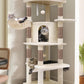 Globlazer Corner Cat Tree, 51in Curved Series Modern Cat Tower for Indoor Cats with Hammock, 7 Sisal Scratching Posts, Large Fan-Shaped Platform for Large Cats, Cat Condo & Hanging Basket, C51, Beige