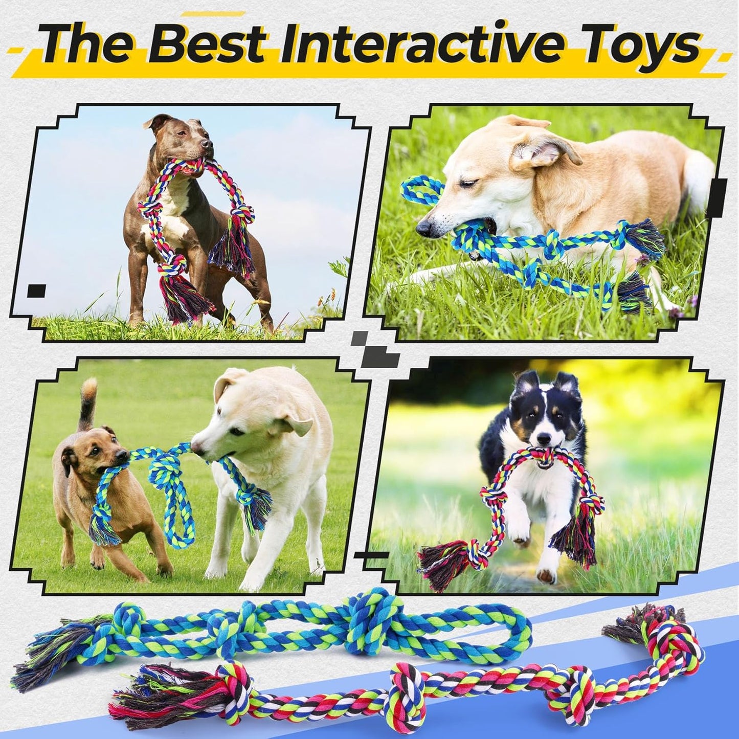 Eefitoys Tough Dog Rope Toys for Aggressive Chewers, Tough Tug of War Dog Toys for Large, Medium & Small Dogs – 5 Pack Including 2 Ropes & 3 Supplies