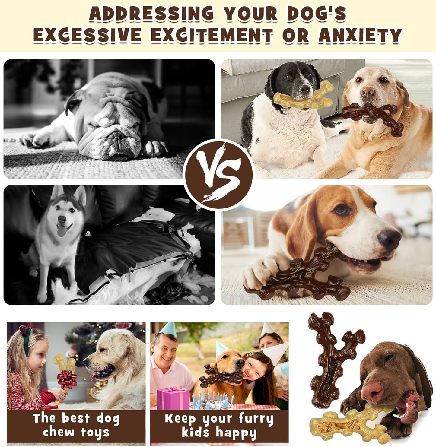 2 Pack Dog Chew Toys for Aggressive Chewers,Boredom and Stimulating Best Dog Toys for Medium/Large Breed,Tough Almost Indestructible Dog Bones for Teeth Cleaning and Training