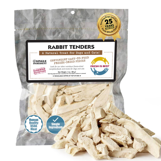Fresh Is Best Rabbit Tenders Freeze Dried Dog Treats – Raw Freeze Dried Rabbit Dog Treats for Cats & Canines in Resealable Zipper Bag – High-Protein Single Ingredient – Made in the USA