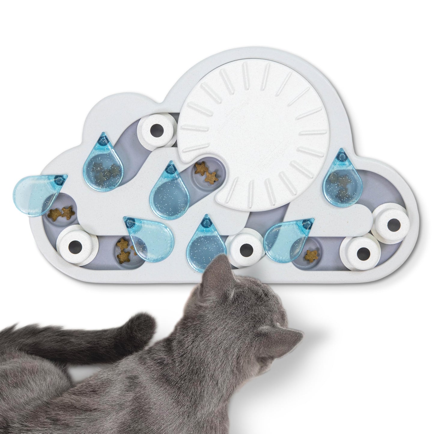 Catstages Nina Ottosson Rainy Day Puzzle & Play Cat Puzzle Feeder – Interactive Treat Game for Indoor Cats, Level 3 Slow Feeder Enrichment Toy, 13.8" x 14"