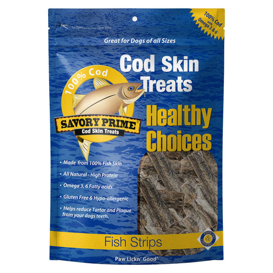 Savory  Cod Skin Fish Strips, 8-Ounce (49662008), All Breed Sizes