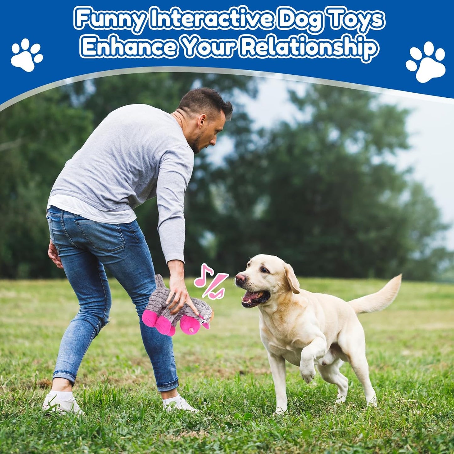 Plush Chew Toys for Large Dogs, Tough Crinkle Stuffed Animal Squeaky Interactive Toys for Small Medium Large Dogs, Keep Them Busy, Big Pet Toys