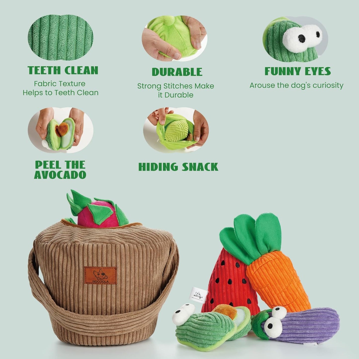 Nocciola Small Squeaky Crinkle Dog Toys- 15 Packs Grocery Basket Fruits Veggies Puppy Toys to Keep Busy, Cute Durable Plush Stuffed Hide Seek Cognitive Dog Christmas Stocking Stuffers