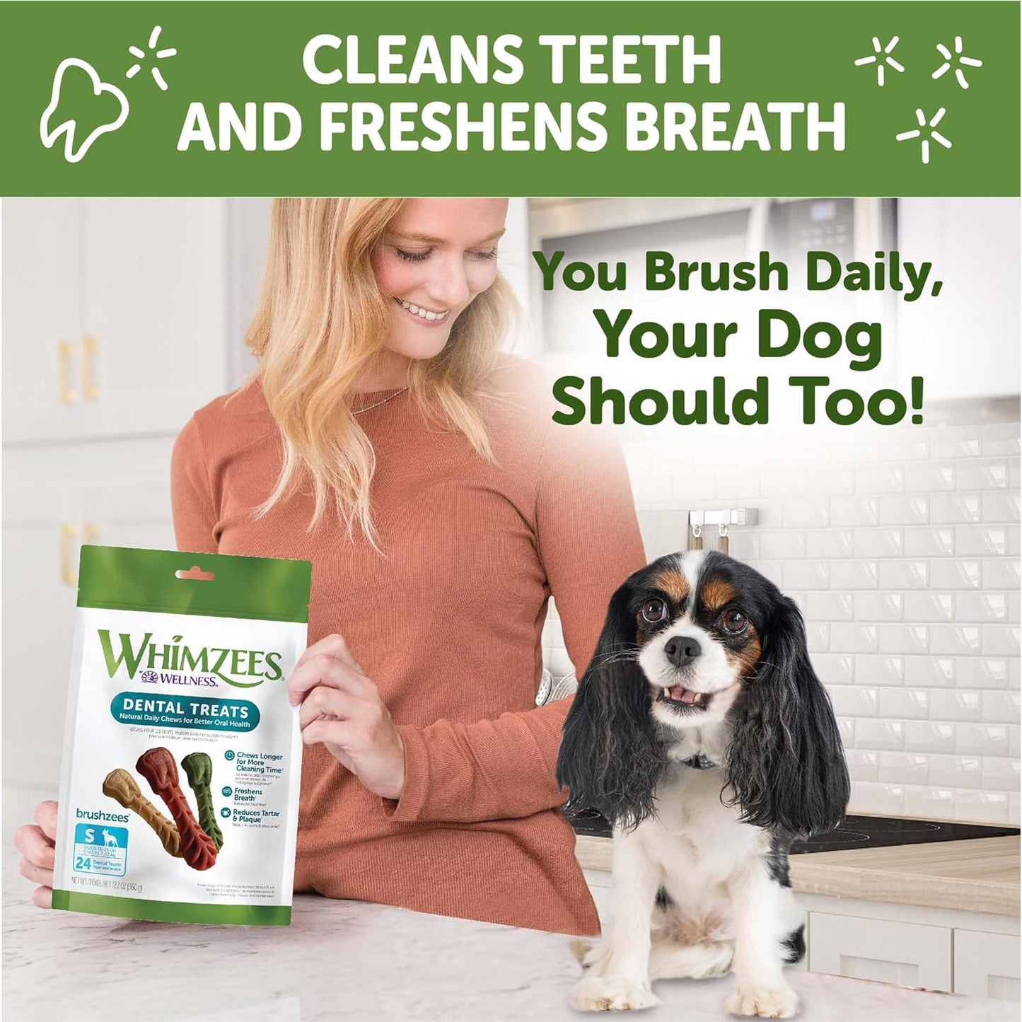 Whimzees Wellness Brushzees Dog Dental Treats, Small Size Stick, (24 Count)