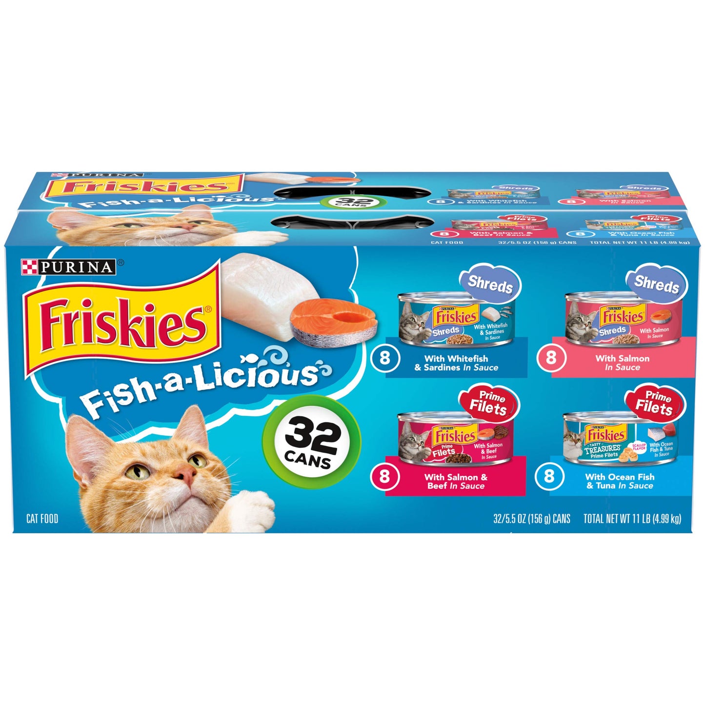 Purina Friskies Wet Cat Food Variety Pack Fish-A-Licious Extra Gravy,  Filets and Tasty Treasures - (Pack of 32) 5.5 oz. Cans
