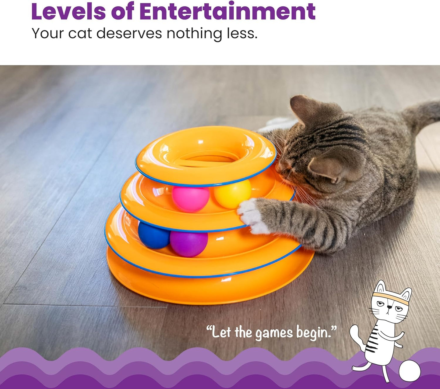 Catstages Tower of Tracks Cat Toy – 3-Level Track Tower with 6 Balls, Interactive Cat Toy for Indoor Enrichment