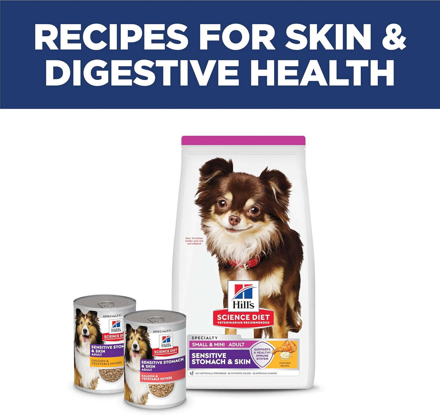 Hill's Science Diet Sensitive Stomach & Skin, Adult 1-6, Small & Mini Breeds Stomach & Skin Sensitivity Support, Dry Dog Food, Chicken Recipe, 4 lb Bag