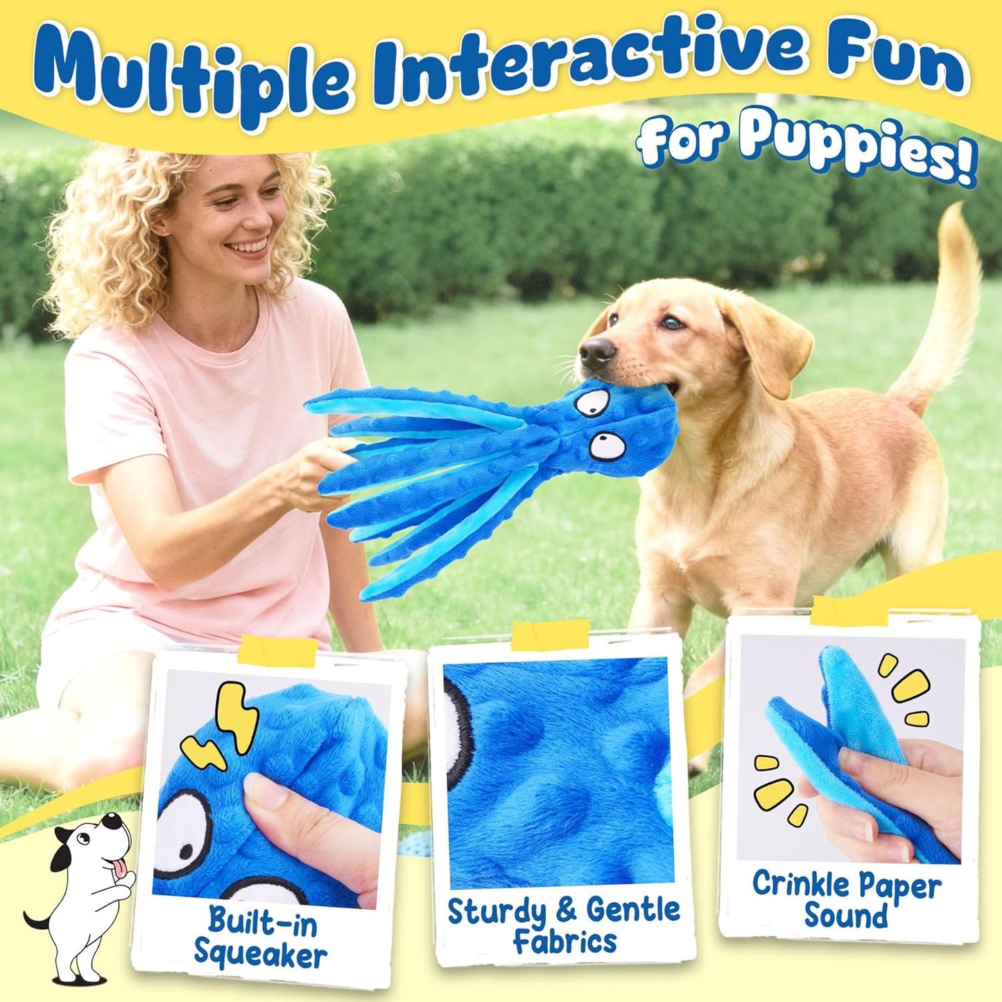 KIPRITII 9-Pack Interactive Puppy Dog Toys for Small Dogs No-Stuffing Squeaky Octopus-Shaped Toy, Cute Plush & Engaging Chew Toys for Puppy Teething to Keep Them Busy