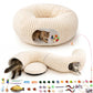 Cat Tunnel Bed with 40 Pcs Interactive Cat Toys, Cat Tube with Kitten Toys for Indoor Kittens, Collapsible Play Tunnel, White