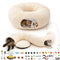 Cat Tunnel Bed with 40 Pcs Interactive Cat Toys, Cat Tube with Kitten Toys for Indoor Kittens, Collapsible Play Tunnel, White