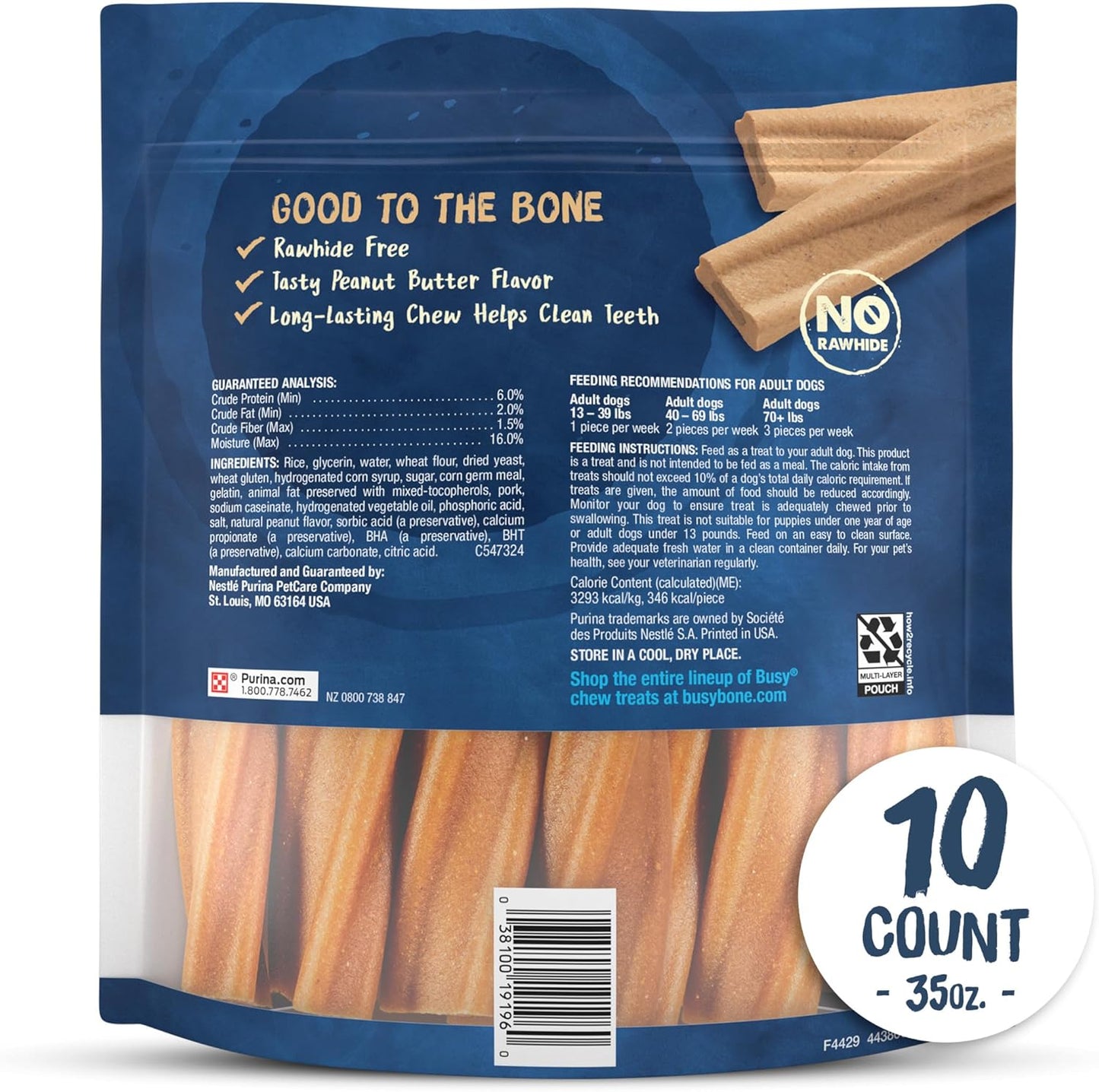 Purina Busy Bone Adult Dog Chew Bone Treats, Peanut Butter - 10 ct. Pouch