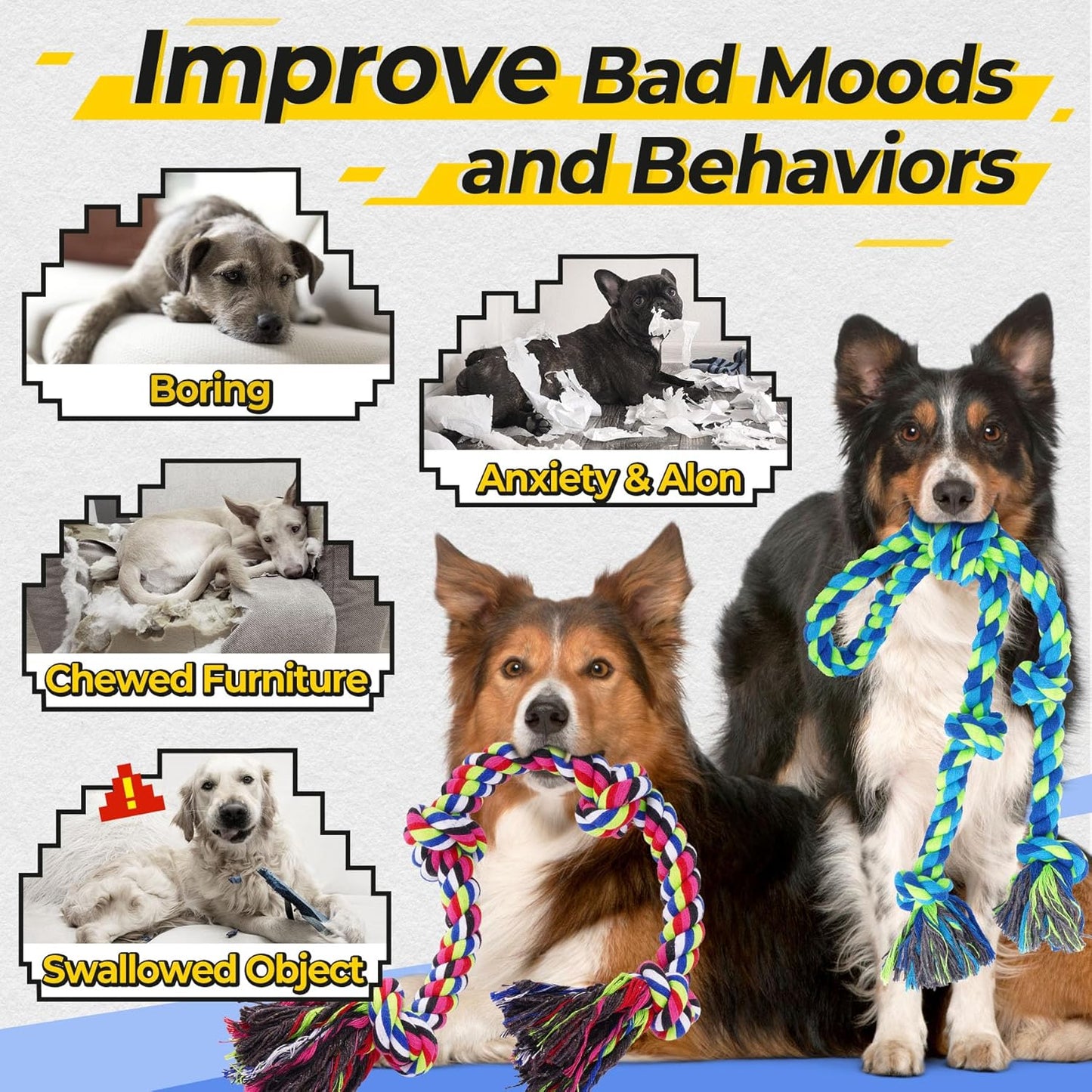 Eefitoys Tough Dog Rope Toys for Aggressive Chewers, Tough Tug of War Dog Toys for Large, Medium & Small Dogs – 5 Pack Including 2 Ropes & 3 Supplies