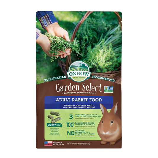 Oxbow Garden Select Rabbit Food, Adult Rabbit, Made with Oxbow Timothy Hay, Vitamin & Mineral Rich Pet Food Pellets, Bunny Supplies, Made in USA, High Fiber, 4 lb Bag