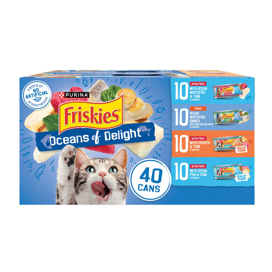 Purina Friskies Wet Cat Food Variety Pack, Oceans of Delight Flaked and  Filets - (Pack of 40) 5.5 oz. Cans