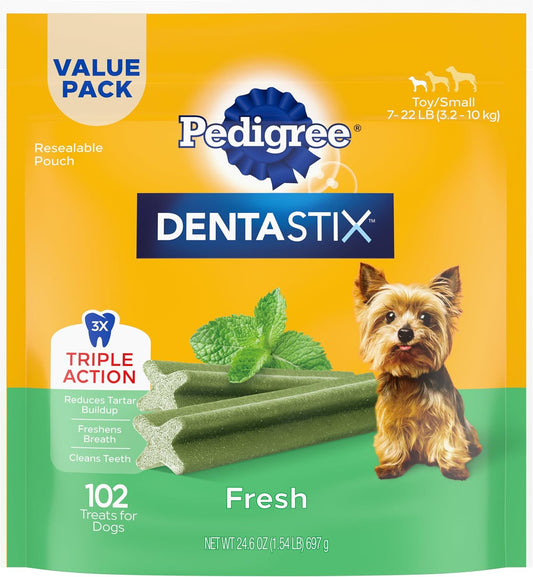 Pedigree Dentastix Small and Toy Breed Dog Treats, Fresh Flavor Dental Chews for Dogs, 1.54 lb. Bag (102 Treats)