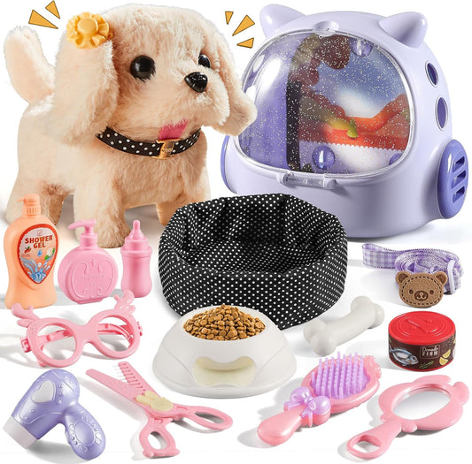16 Pcs Robot Dog Toys for Girls, Toys for 3 4 5 6 7 8 Year Old Girls Kids Boys, Realistic Robot Puppy Toddlers Girl Toy for 5-7 6-8, Ideas Birthday Gifts for Girl 3 4 5 6 Year Old