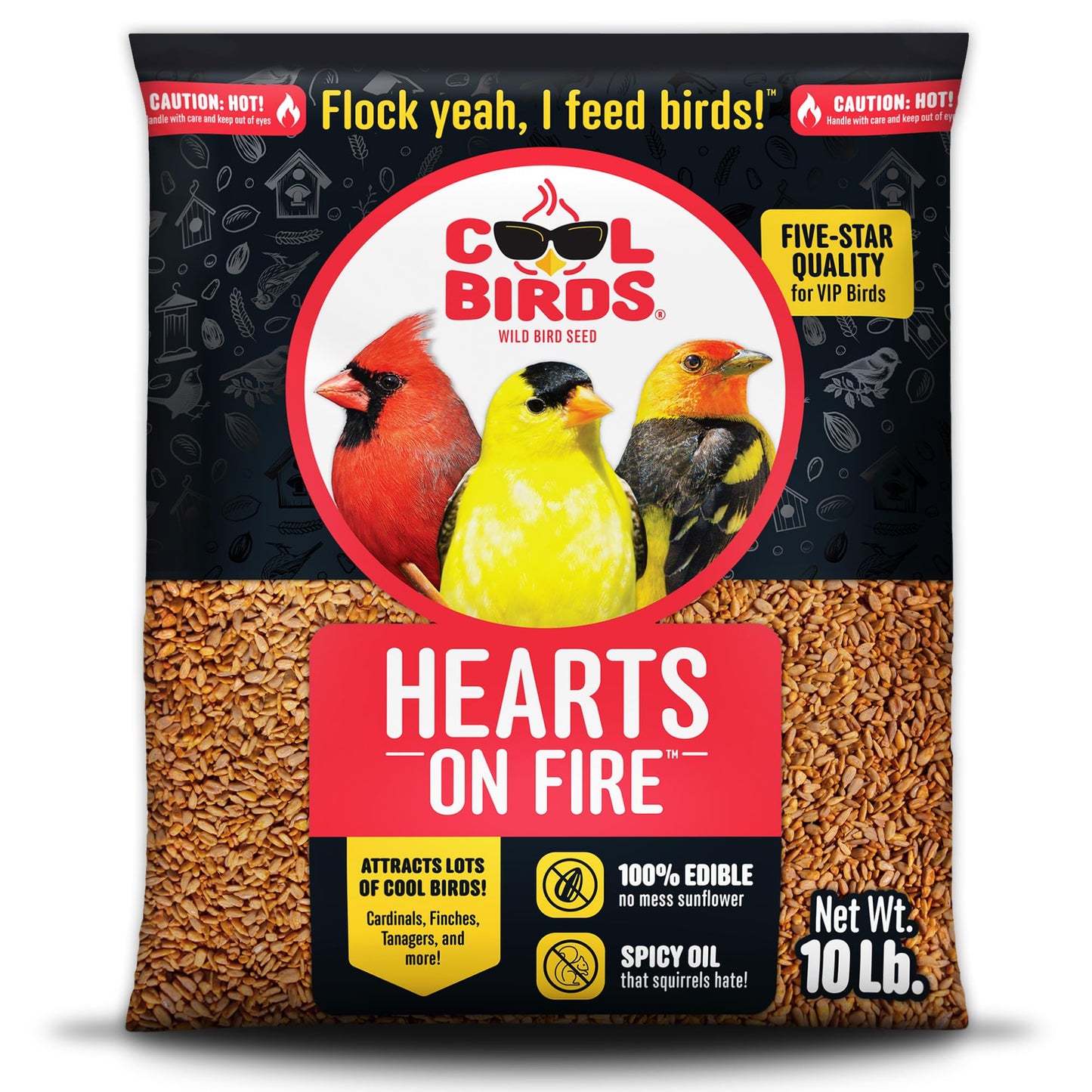 Hearts on Fire Hot Bird Seed – 10 lb. 100% Hulled Sunflower Hearts with Chili Pepper Oil – No Waste Bird Seed for Outside Feeders