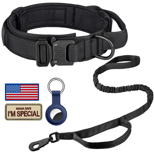 DAGANXI Tactical Dog Collar Leash Set, Adjustable Military Training Nylon Dog Collar with Controll Handle and Heavy Metal Buckle for Medium and Large