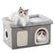 WINDRACING Cat Beds for Indoor Cats - Extra Wide Cat House for Pet and Foldable Cat Cave Bed with Scratch Pad, Cat Hideaway Condo for Kitten, 24.4x16.9x14.2 inches, Light Grey