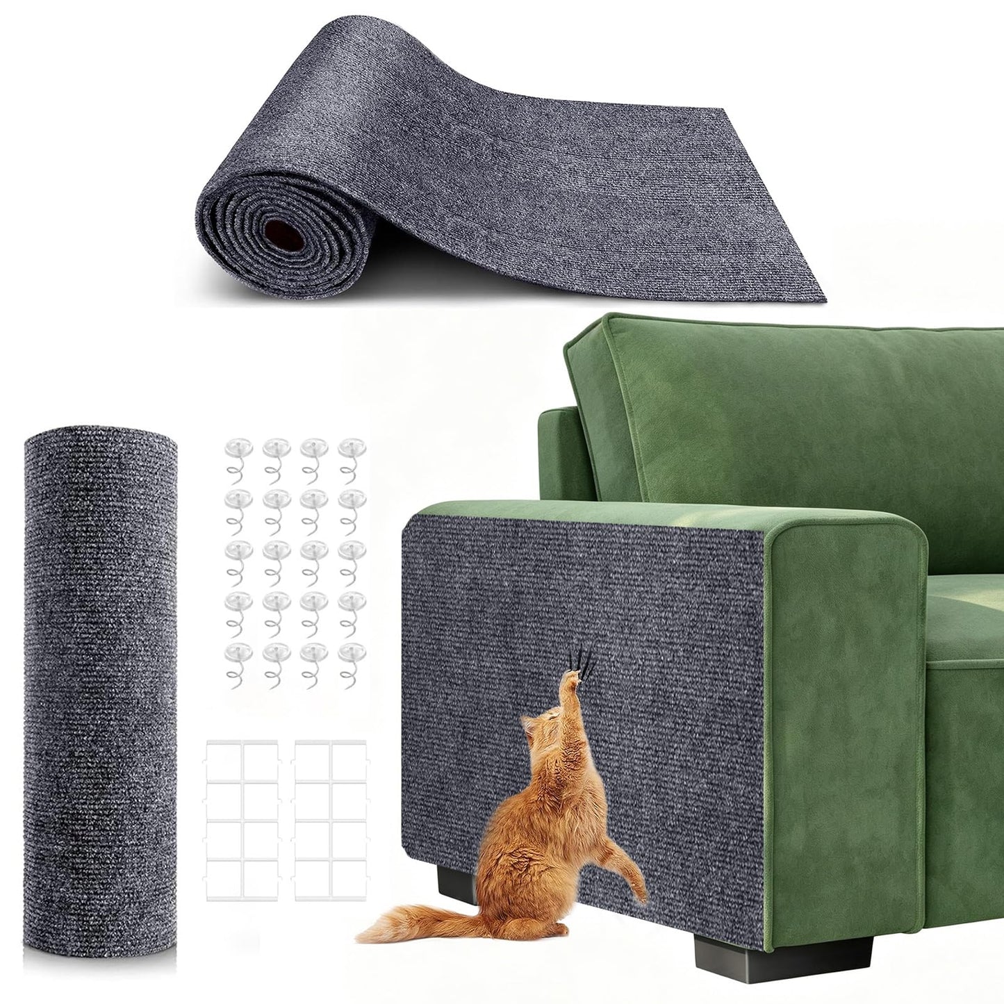 78.7"X15.8" Self-Adhesive Cat Scratching Mat - Durable Couch Protector from Cat Claws, DIY Furniture Protector from Cats Scratching, Sticky cat Scratch Wall mat- No Residue, Safe for Cats (Dark Grey)
