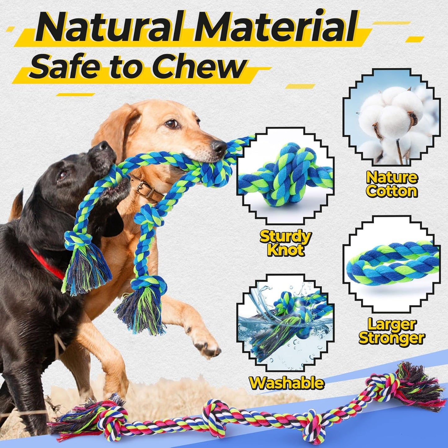 Eefitoys Tough Dog Rope Toys for Aggressive Chewers, Tough Tug of War Dog Toys for Large, Medium & Small Dogs – 5 Pack Including 2 Ropes & 3 Supplies