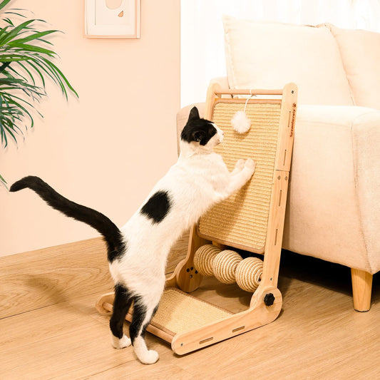 Cat Scratcher, 180°Angles Cat Scratcher, 23.6'' Cat Scratch Pad W/Toy Balls, Cat Scratch Pad for Indoor Cats Kitties, Cats Scratching Board W/Adjustable Shape,2-Sided Sisal Design