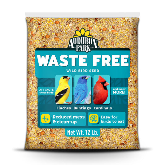 Audubon Park Waste Free Wild Bird Seed – 12 lb. No Mess Blend with Sunflower Hearts & Peanut Pieces – Bird Food for Outside Feeders