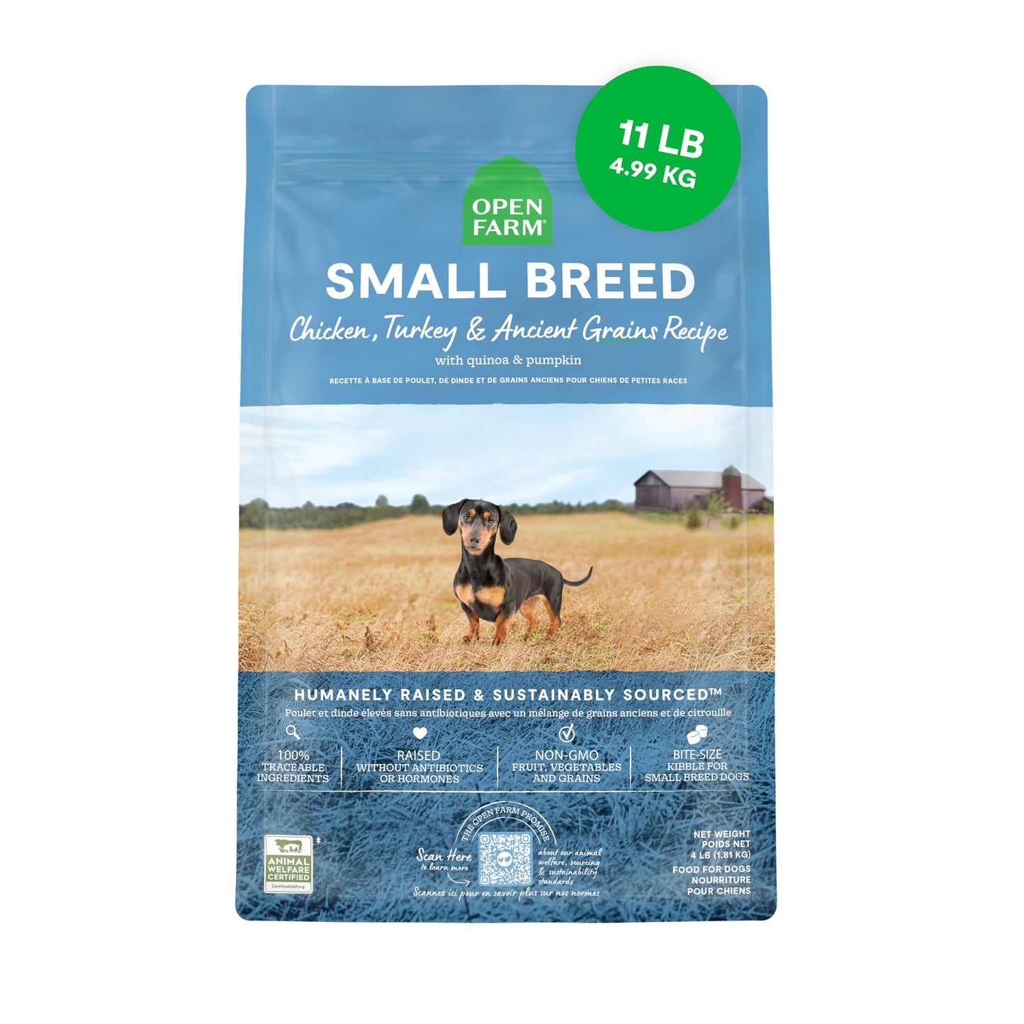 Open Farm, Ancient Grains Dry Dog Food For Small Breeds, Protein-Rich & Nutrient Dense, 90% Animal Protein With Non-GMO Fruits, Veggies and