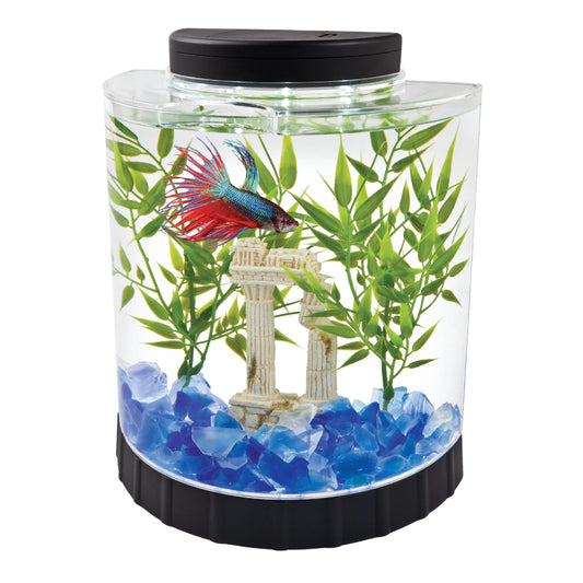 Tetra LED Half Moon Aquarium Kit, 1.1 Gallons, Small, Clear Plastic Fish Tank With Curved Front, Easy Feeding And Movable, Energy-Efficient LEDs Ideal For Bettas Great As Desk Aquarium