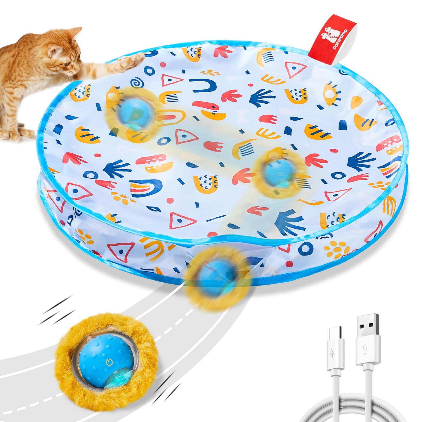 Potaroma Interactive Cat Toys, Fast Moving Ball in Play Mat, Automatic Motion Activated Ball Hide and Seek for Indoor Exercise Kicker, Animal