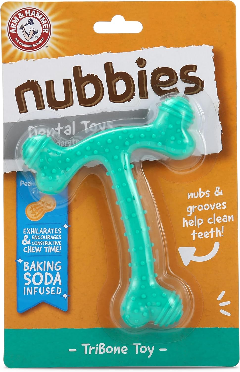 Arm & Hammer Nubbies T-Bone Dental Dog Chew Toys, Peanut Butter Flavor - Durable Nylon Chewing Toys for Dogs, Done Bone Toy, Teeth Cleaning Bones for Chewers Help Remove Plaque and Tartar